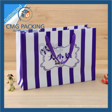 Bolsa de papel rayado con rayas moradas de impresión (CMG-MAY-039)